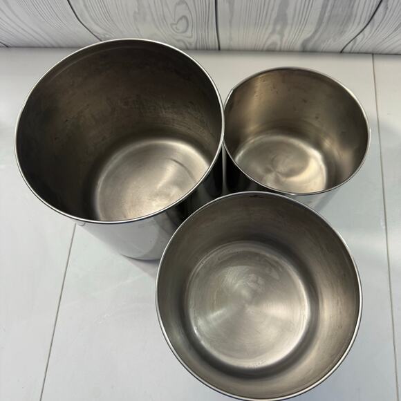 Revere Ware Set 3 Stainless Steel Canisters MCM Lucite Tops Storage Stackable - Picture 8 of 16